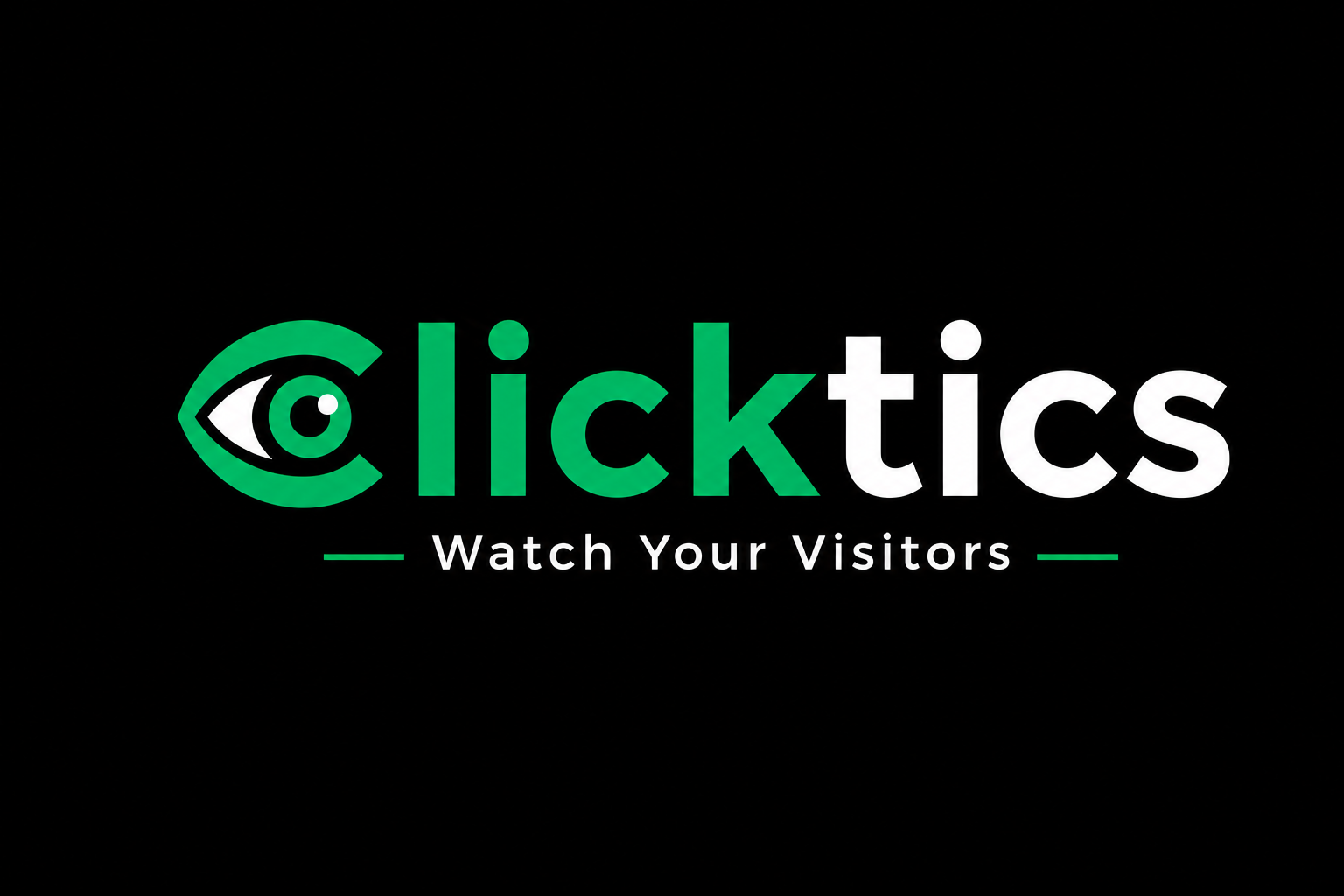 Clicktics primary logo in green and white with the tagline Watch Your Visitors, on a dark background