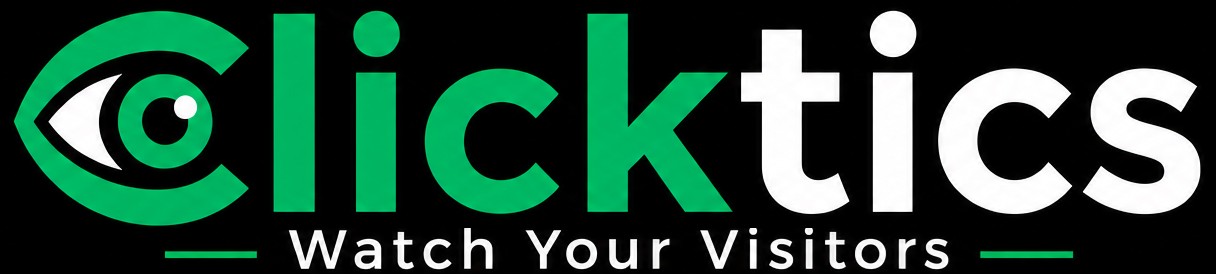 Clicktics wordmark logo on a dark background